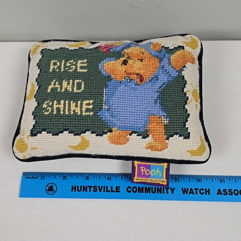 Vintage Needlepoint Winnie the Pooh Rise and Shine Needlepoint throw Pillow